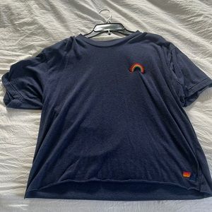 Navy blue Aviator Nation cropped rainbow shirt